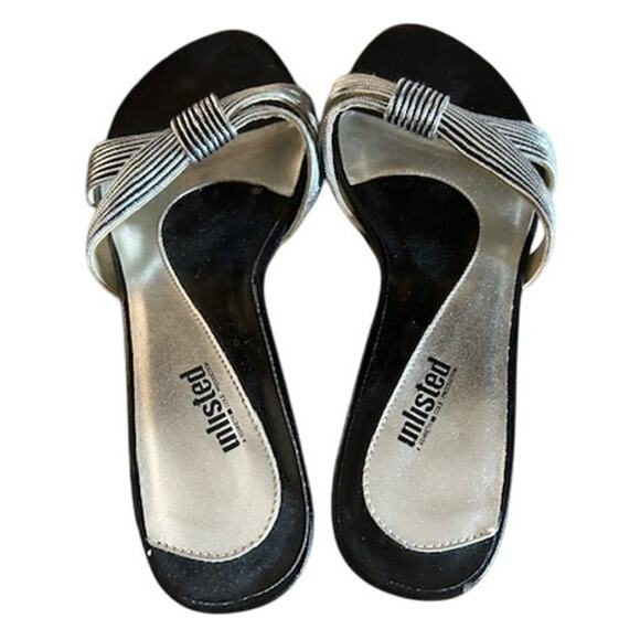 Unlisted Black & Silver Striped Knot Slip-On Kitten Heel Sandals – Size 8.5 - Picture 3 of 7